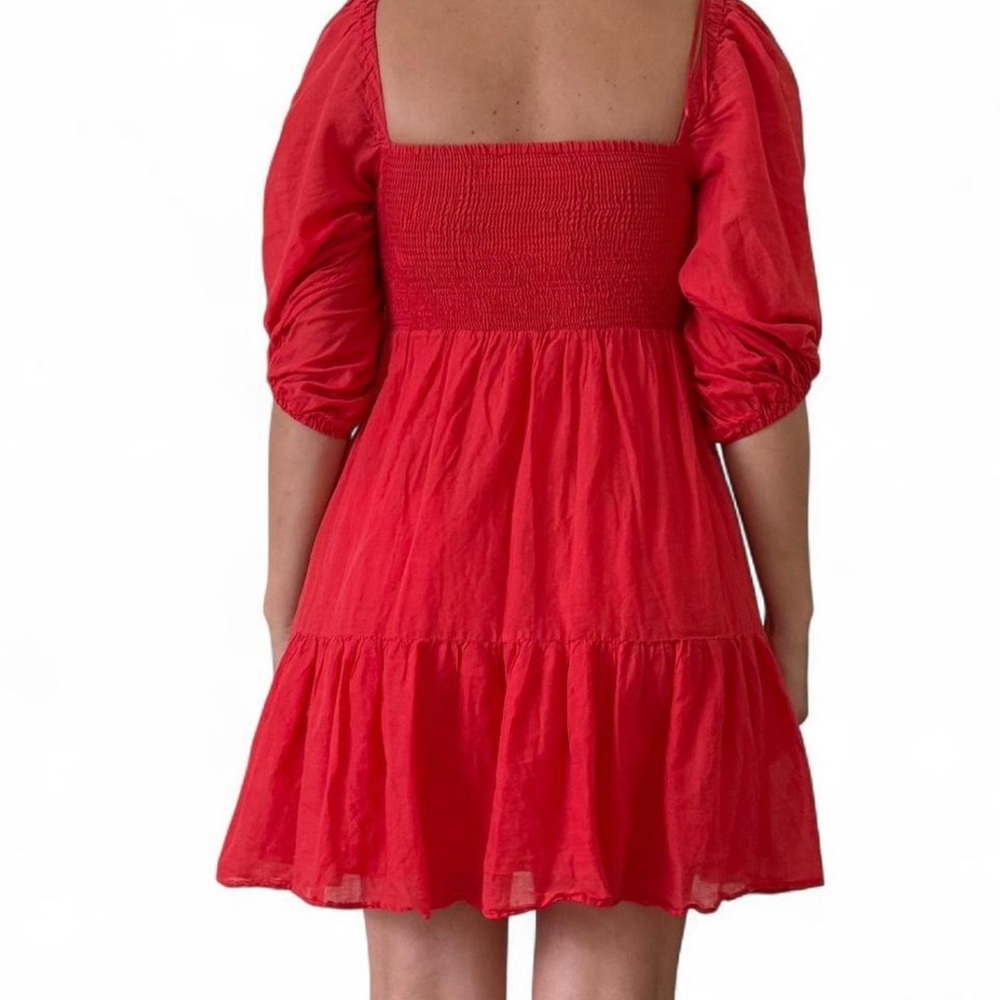 Red Puff Sleeve Dress - Picture 2 of 6